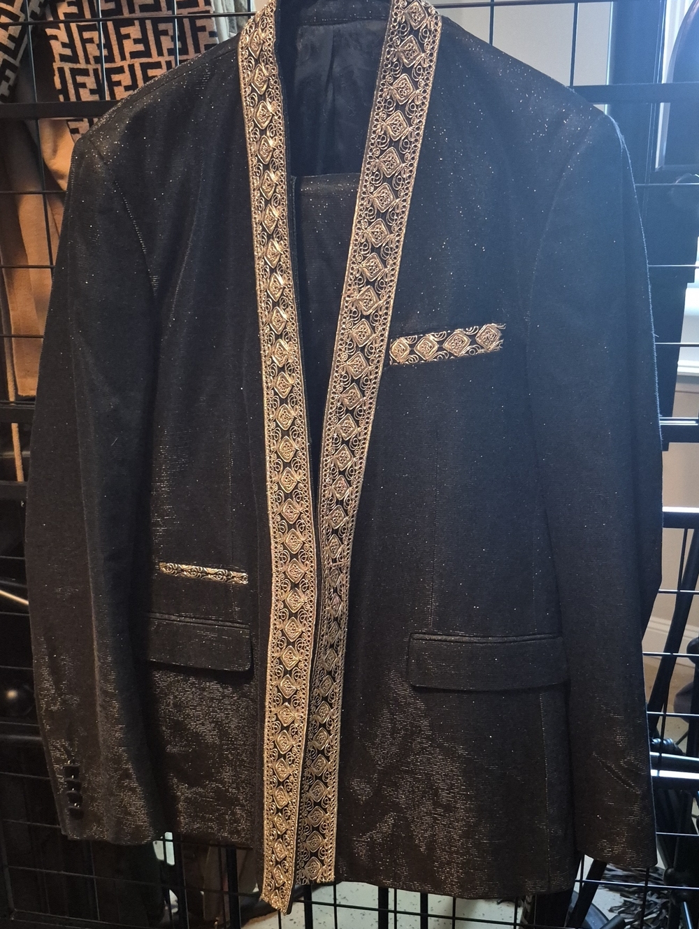 Black Embroidered Trim Men's Jacket